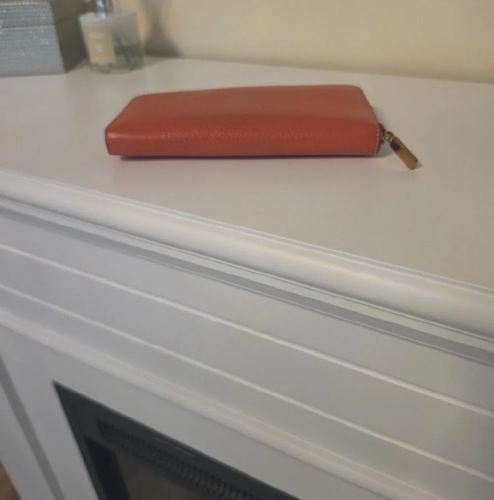 Tory Burch Orange Leather Zip Wallet with Logo Detail